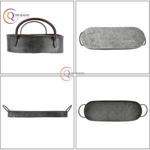 Bandeja galvanizada rústica de metal estilo industrial hecha a mano bandeja de servicio rectangular con bordes curvos mango chapado para mesa de comedor - Product Image 4