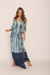 Robe d'été personnalisée du fabricant de vêtements pour femmes Plus Casual Halter Crossover Strap Deep V-Neck Button Natural Sashes Dinner - Product Image 6