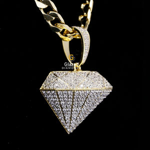 Pendentif et breloque HipHop unisexe en or blanc 10 carats avec forme de diamant unique coupe brillante Moissanite VVS clarté entièrement glacé - Product Image 3