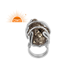 Best Selling Oxidized Sterling Silver Natural Raw Pyrite Gemstone <b>Statement</b> <b>Ring</b> Custom Jewelry Manufacturer - Product Image 1