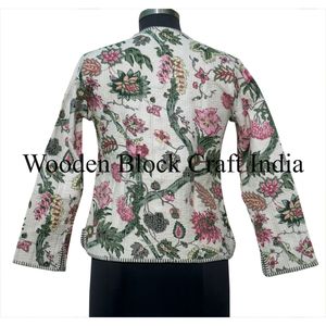 เสื้อแจ็คเก็ตผ้าฝ้ายพิมพ์ลายอินเดียแท้ 100% ระบายอากาศได้ดี แบบสองด้าน ลายดอกไม้และลายทาง ติดกระดุม สั้น สำหรับผู้หญิง ฤดูใบไม้ร่วง - Product Image 5