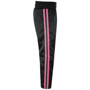 Pantalon de kickboxing pour homme en satin noir respirant, taille élastique, bandes latérales roses, ajustement réglable, automne, marque personnalisée - Product Image 4