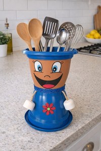 Pot de fleurs bleu Lauren NF, marque privée, pot de jardin décoratif en plastique peint à la main, pot de bureau style bohème en forme de visage - Product Image 3