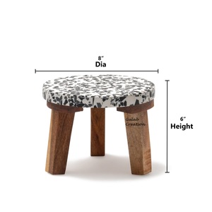 Terrazzo Resin Cake Serving Stand with Natural Wooden Leg Modern Decorative <b>Dessert</b> Display Tray for Parties, Weddings, Home Use - Product Image 5