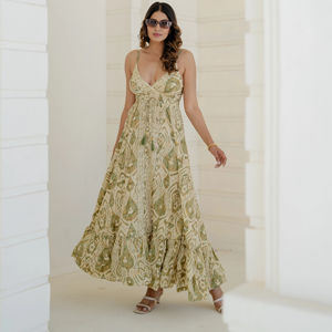 Robe longue à imprimé Vortex Bleu Océan, style bohème, dos ouvert, turquoise, pour soirée estivale, tenue de vacances exotique, naturelle - Product Image 1