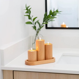 Ensemble de 3 bougeoirs en bois simples avec plateau pour la décoration de la maison, présentoir de table, salon, chambre à coucher et accent festif en provenance d'Inde - Product Image 6