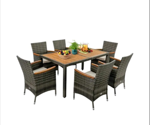 Juego de mesa de comedor de lujo de nuevo diseño, una mesa, 6 sillas, muebles de exterior, juego de comedor de ratán de mimbre, fabricante de 6 plazas - Product Image 1