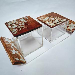 2. Juego de quemador Bakhoor de madera Premium Diseño de incrustaciones florales con tarro a juego y bandeja de exhibición de acrílico transparente - Product Image 3