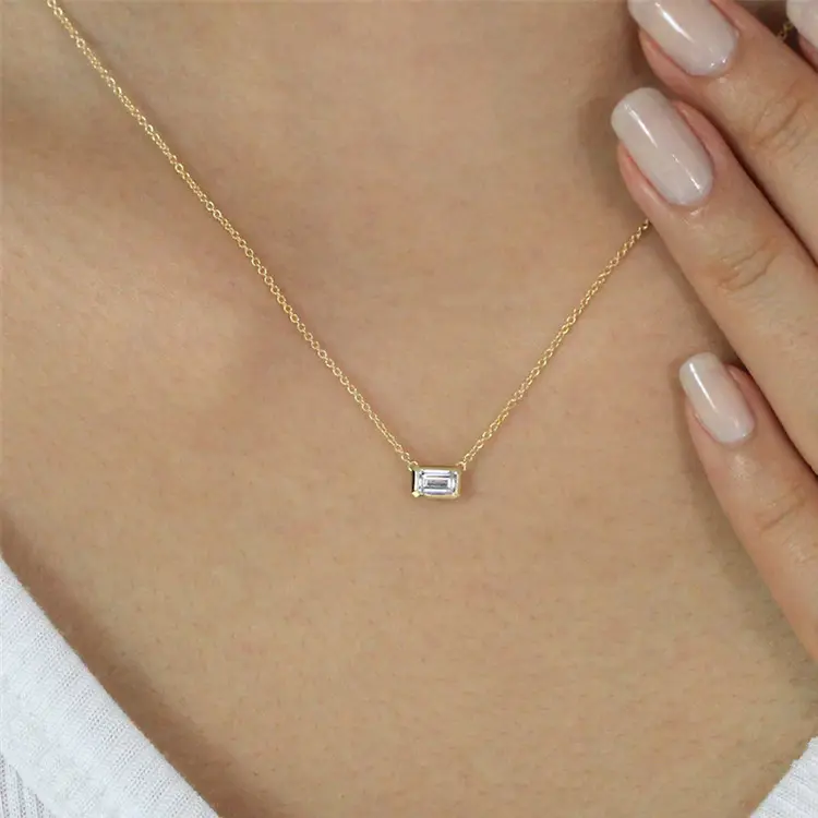 wholesale jewelry chocker moissanite baguette birthstone necklace gold