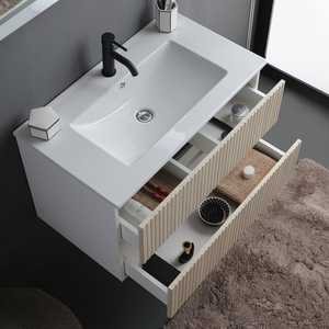 100cm Reeded <b>Wall</b>-Hung Bathroom Cabinet with 2 Drawers and 100x60cm Bali <b>Mirror</b> <b>Set</b> - Product Image 6