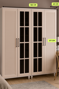 Armoire Arion Kids Masal moderne à 4 portes, corps en MDF avec pieds en bois, grand volume, design conte de fées pour le rangement des adolescents - Product Image 4