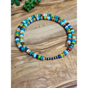 Collier ras du cou en fil de mémoire style Navajo, multi-brins de pierres et perles d'imitation, cadeau - Product Image 3