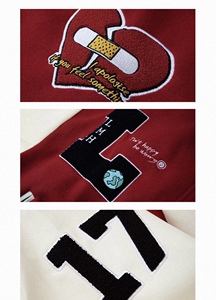 Customizable Logo Chenille Embroidery Patch High Quality Wool Leather Sleeve Cropped Mens Varsity <b>Jackets</b> Red and White - Product Image 4
