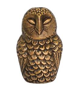 Candelabro de aluminio fundido de búho vintage en oro antiguo para ajustes de mesa de Navidad y estilo de estante rústico - Product Image 1