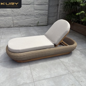 Chaise longue de jardin <span class=keywords><strong>en</strong></span> teck pour extérieur, lit de repos <span class=keywords><strong>en</strong></span> rotin, mobilier de terrasse <span class=keywords><strong>en</strong></span> bois - Product Image 4