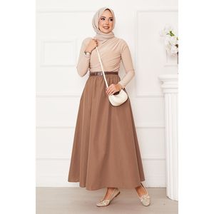 Sporty Pocket Detail Straight <b>Skirt</b> in Camel <b>Elastic</b> Waistband Soft Terry Cotton Digital Print Nylon Spandex Material for Golf - Product Image 3