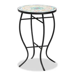Antique Mosaic & Black Stand Round Top Coffee Table Classic Metal Base Unique Design Moroccan Table Decorative Coffee Table