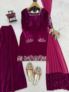 Magnifique Salwar Kameez traditionnel en velours, orné de perles et de broderies Nakshi Dabka, qualité supérieure, velours de viscose lourd, séchage rapide, idéal pour toutes les occasions. - Product Image 5