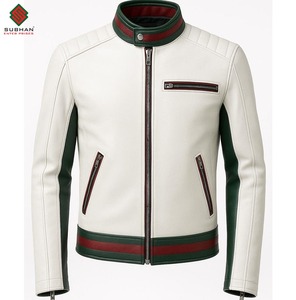 Blouson aviateur en cuir blanc fait main, style décontracté d'hiver, fermeture éclair, col mandarin, couleur unie, service OEM - Product Image 1