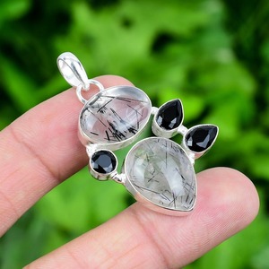 Mode Pendentif Designer Pendentif Haute Qualité 925 En Argent Sterling À La Main Gemme Noir Rutile Spinner Pendentif Bijoux - Product Image 3