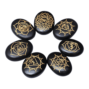 หินโมราสีดำ7สัญลักษณ์จักระชุดอัญมณีแกะสลักหินนำโชคสำหรับการรักษาเรกิและการปรับสมดุลพลังงานเพื่อสุขภาพทางจิตวิญญาณ - Product Image 1