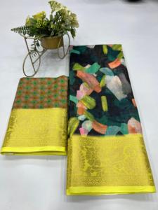 Collection de saris imprimés numériques en lin lourd pour adultes vêtements indiens et pakistanais avec bordure en jacquard doré - Product Image 2