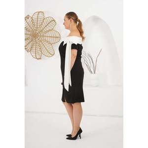 Vestido de Noche Elegante RMG Talla Grande Negro de Poliéster Elástico Tejido para Ocasiones Formales y Fiestas - Product Image 4