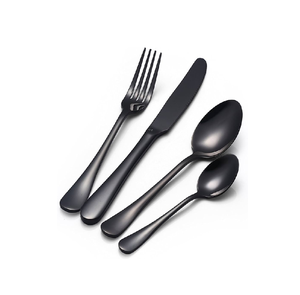 Cubiertos negros mate de acero inoxidable con espejo, cuchara, cuchillo, tenedor, cubiertos para restaurante, cubiertos para 2 piezas - Product Image 4