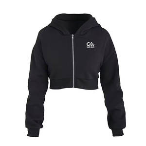 เสื้อฮู้ดกันหนาวแขนยาวสำหรับผู้หญิงเสื้อครอปแบบสวมหัวเสื้อฮู้ดขนแกะ - Product Image 2