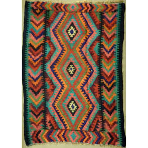 Un kilim Sanandaj vintage authentique, noué à la main, unique en son genre, 6'1 x 4'11 - Product Image 1