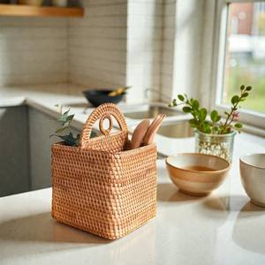 Vente flash : Plateau de service multifonctionnel en bambou et rotin fait main, décoratif pour la cuisine, la salle à manger, organisateur de rangement pour le salon, durable, individuel - Product Image 2