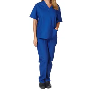 V boyun Polyester pamuk Unisex Anti kırışıklık nefes hastane scuniform üniforma takım elbise kolay yıkama tıbbi kadın hemşirelik scnursing