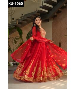 Vêtements ethniques indiens fantaisie fausse floraison avec broderie Zari paillettes travail Anarkali robes à manches longues pour mariage fonction porter - Product Image 1