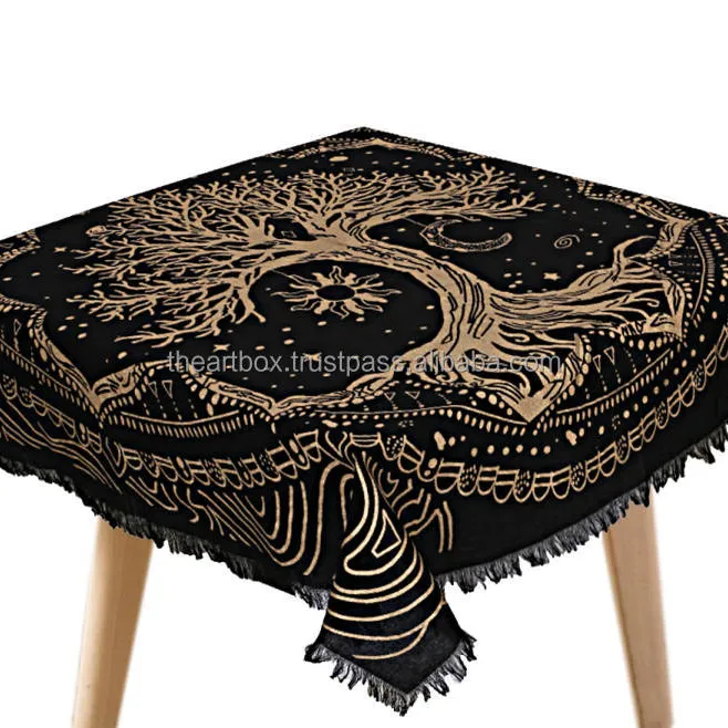 Arbre doré racines de vie sorcellerie divine pur coton housse de chaise noir autel tissu Hawan Aasan Puja Aasan coton tissu