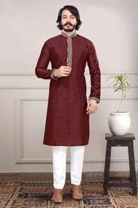 Kurta pyjama pour homme en coton jacquard traditionnel de designer, tenue ethnique indienne pour mariage et fête, style classique, robe élégante - Product Image 6