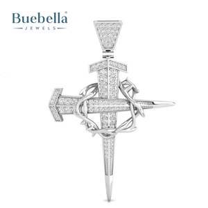 14k White Gold Plated 925 Sterling Silver Iced Crown of Thorns Nail Cross <b>Pendant</b> Hip Hop Style <b>Moissanite</b> Jewelry - Product Image 3