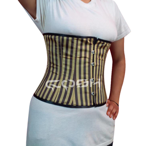 เครื่องรัดตัวใต้หน้าอกลายทางคอร์เซ็ตรัดเอวสีดำสีทองสำหรับทรงนาฬิกาทรายพร้อมรายละเอียดลูกไม้ด้านหลัง | ช้อปเลย - Product Image 2