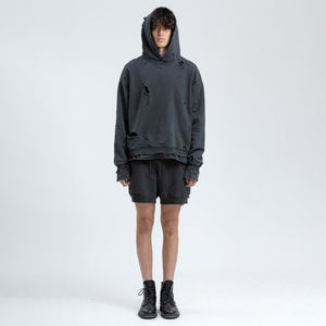 Sweat à capuche en polaire pour homme personnalisable, 100% coton, lourd, à capuche oversize, épaules tombantes, logo noir imprimé à l'écran, effet délavé - Product Image 6