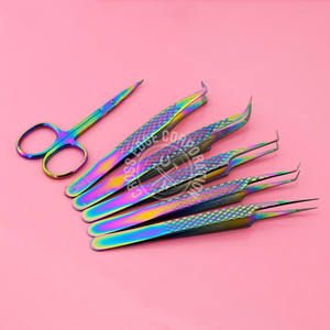 Pince à cils à pointe en fibre de marque privée 45 pince à épiler à volume incurvé à 90 degrés ensemble de pinces à cils en acier inoxydable - Product Image 6