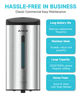 Distributeur automatique de savon écologique pour hôtels AK1205FA en acier inoxydable grande capacité pour mousse, idéal pour les toilettes à fort trafic