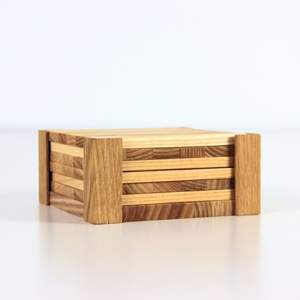 Juego al por mayor de 6 posavasos cuadrados naturales pulidos de madera de haya y nogal con soporte hechos a mano por NHE Overseas EN LA India - Product Image 4
