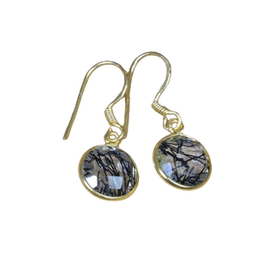 Pendientes colgantes de plata de ley sólida 925 con piedras preciosas de rutilo negro hechos a mano para chica Simple con sello 925, joyería fina para mujer - Product Image 1