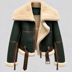 Men's PU Eco-friendly Moto Jacket with Sherpa Lining Turtleneck Collar Front Logo Windproof Winter Biker <b>Coat</b> Regular Fit - Product Image 1