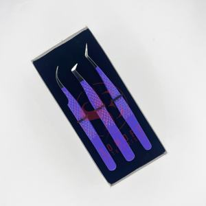 Pinzas de pestañas de acero inoxidable moradas personalizadas, puntas de volumen de fibra con agarre de diamante de etiqueta privada para extensión de pestañas - Product Image 4