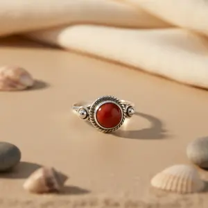 Anillo de Plata 925 para Mujer con Gema de Coral Suelta, Elegante Joya para Regalo - Product Image 3