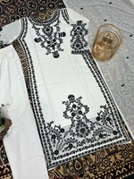 Ensemble Salwar Kameez de créateur en viscose filet, haut à col rond et pantalon Plazo, artisanal non cousu, style afghan spécial, pour fête d'anniversaire