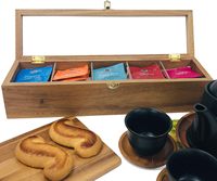 Boîte à thé à compartiment en bois d'acacia avec fenêtre de rangement et organisateur (boîte à thé à 5 compartiments)