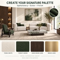 Ensemble de meubles modernes blancs et vert forêt sur mesure pour toute la maison, canapé modulaire, table à manger ovale, chaises et lit rembourré