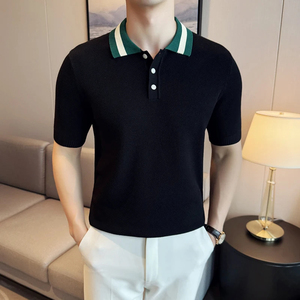 Camiseta de Verano para Hombre, Talla Grande, de Algodón y Fibra de Bambú de Alta Calidad, Tejida, de Manga Corta, Transpirable y de Secado Rápido, con Contraste de Color - Product Image 2