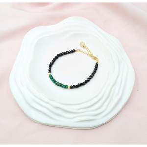 Black Spinel & Emerald Beaded Bracelet with Gold Plated <b>Charm</b> Zircon and Pearl Main Stones for Gift - Product Image 4